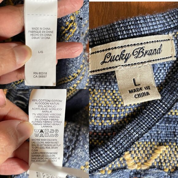 LUCKY BRAND Womens Chunky Tweed Boho Sweater Crochet Bottom Fray Blue Size L - Picture 12 of 12